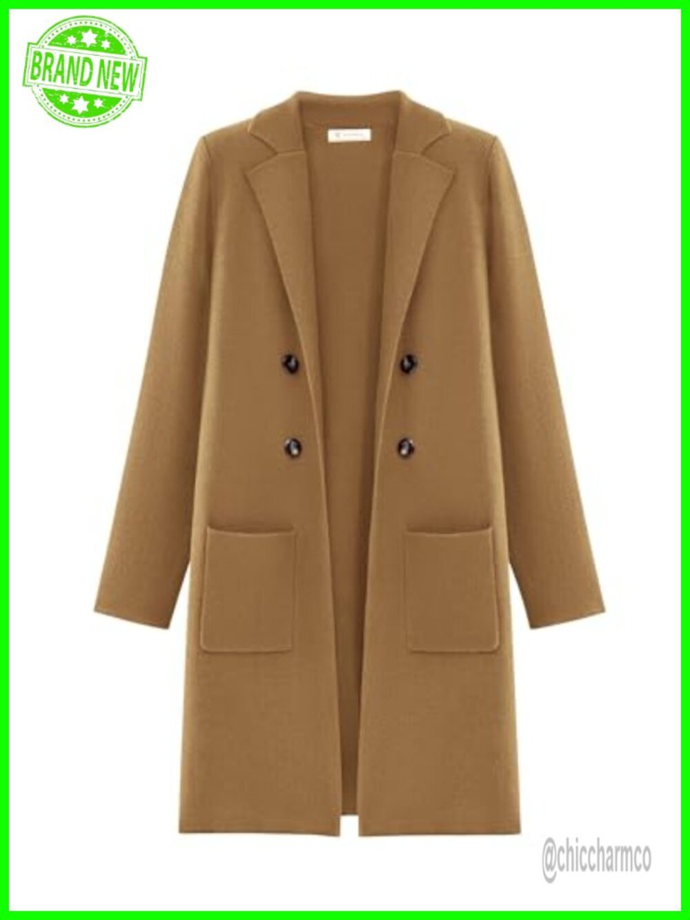 Women Knit Long Cardigan Sweater Open Front Notch Collar Midi Length